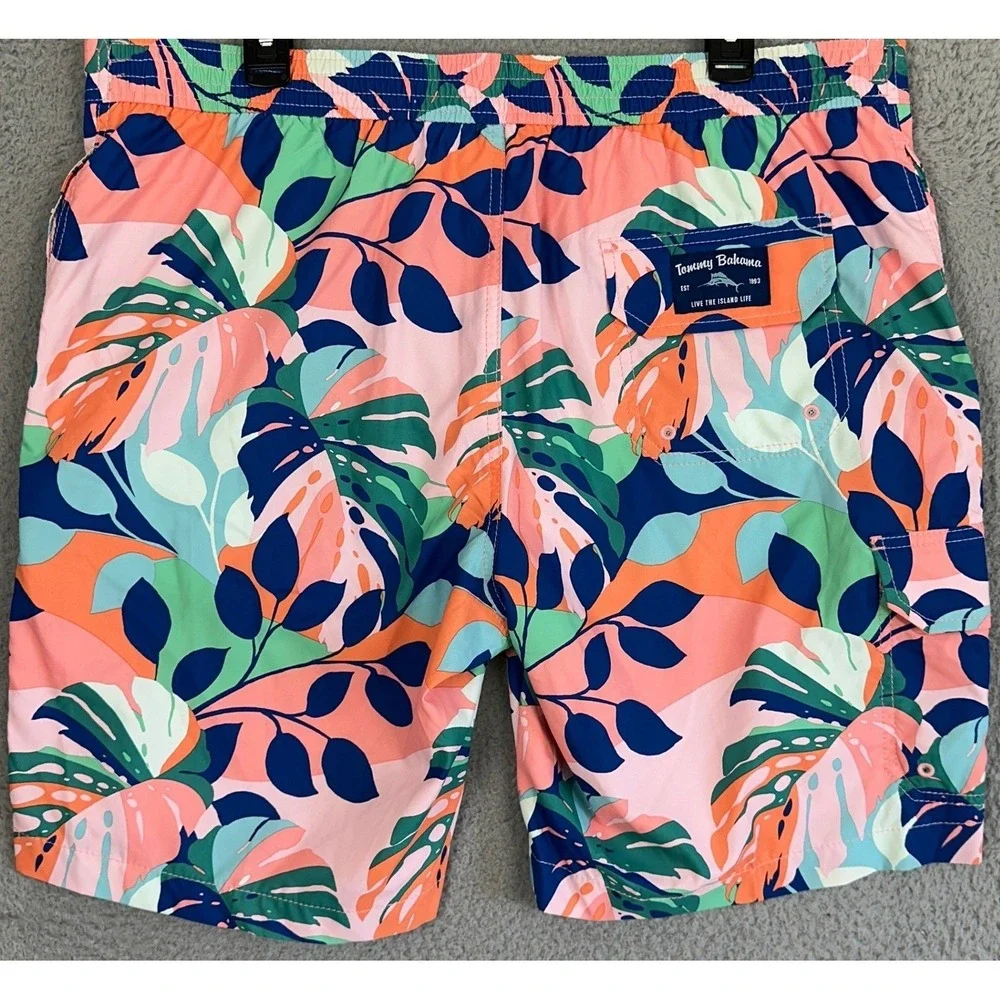 Tommy Bahama Swim Trunks Mens XL Multi Lined Tropical Monstera Leaf Board Shorts